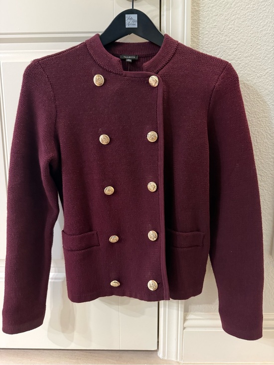 Talbots Sweaters - Talbots Burgundy Double-Breasted Knit Jacket with Gold Buttons